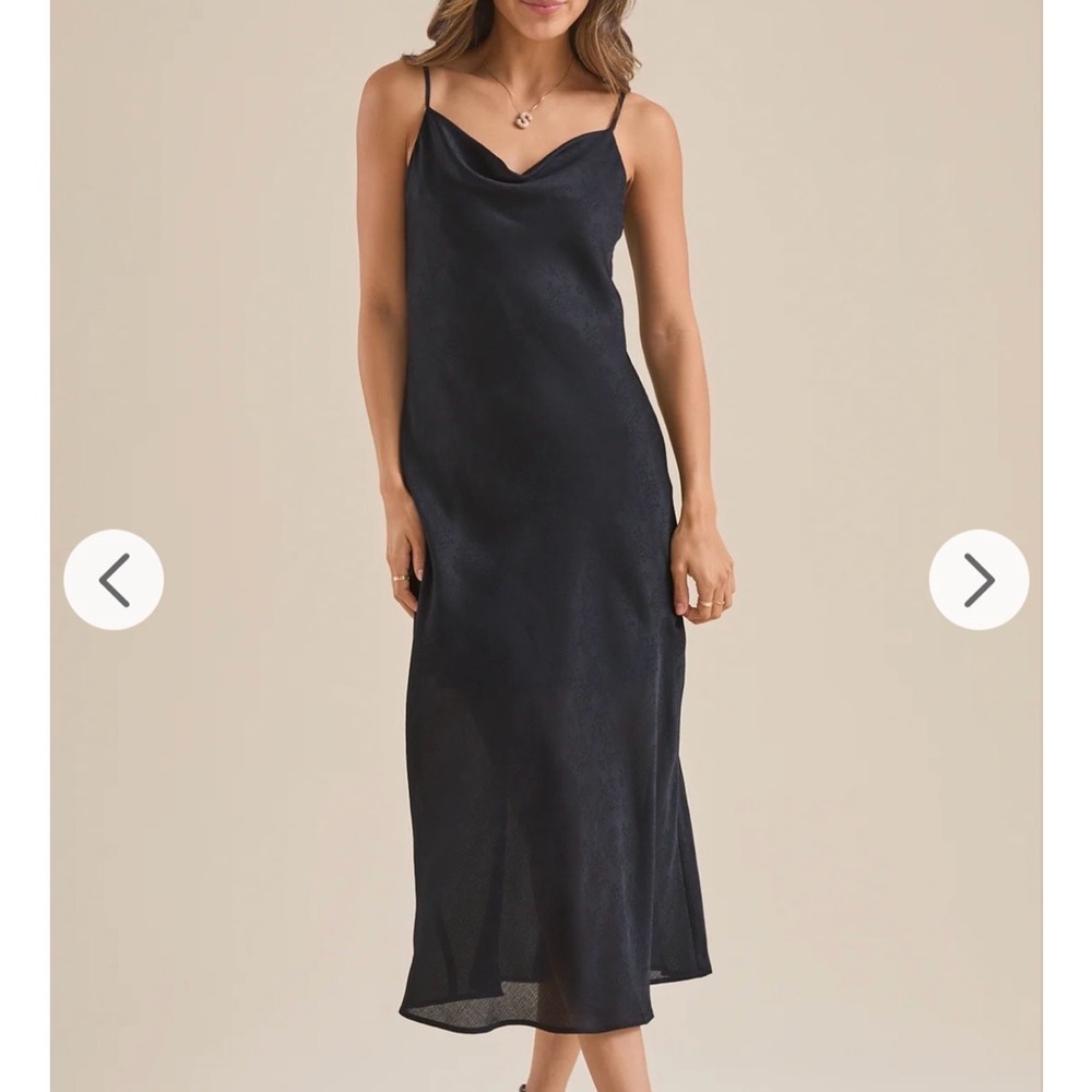 Altar'd State Black Textured Dress - Eva Satin Midi Dress